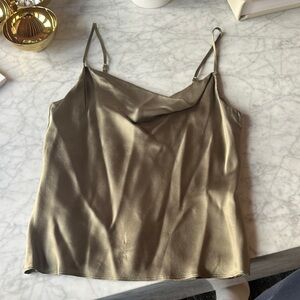 INTERMIX Metallic Olive Green Satin Cowl Neck Camisole